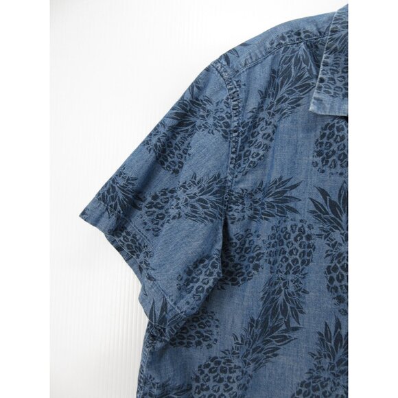 Banana Republic Shirt XL Chambray Hawaiian Loop Collar Slim Pineapple - Picture 3 of 10